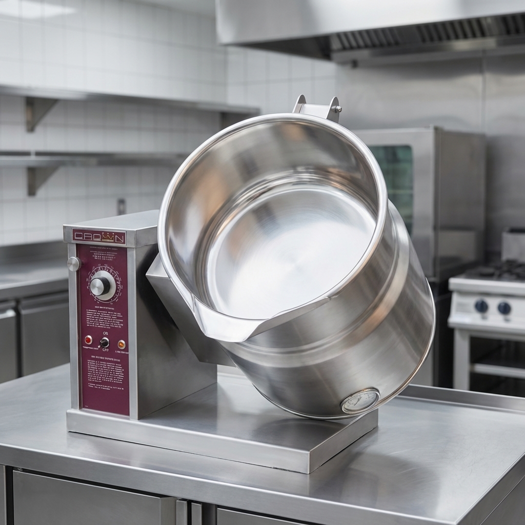 Showcasing the gleaming 316 stainless steel interior, this tilting kettle ensures superior corrosion resistance and a long lifespan.