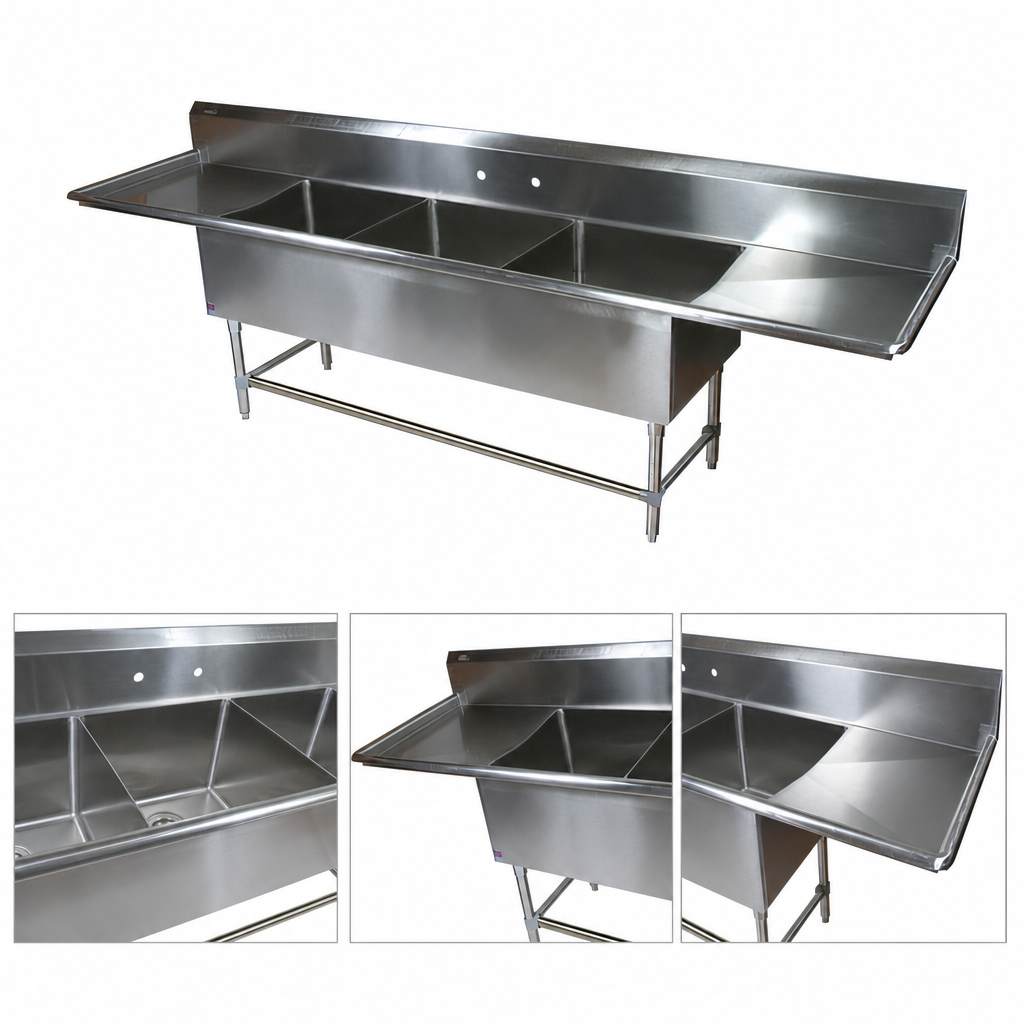 Three-Compartment Sink With Dual Drainboards