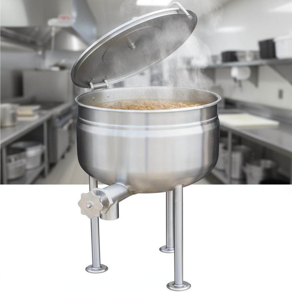 Experience superior, uniform heat distribution with the full steam jacket heating the lower two-thirds of this 30-gallon stationary kettle.