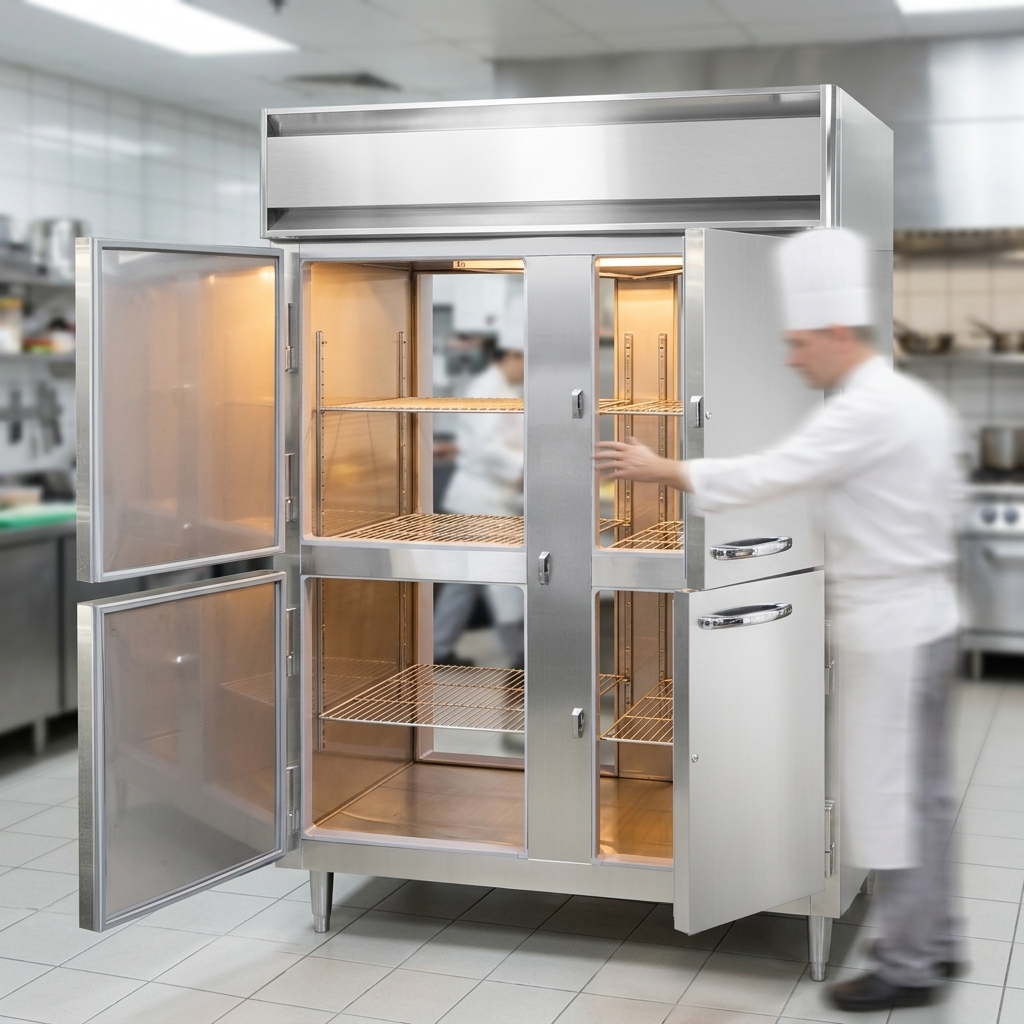 Efficiently organize and hold diverse dishes with the heated holding cabinet's convenient two-section configuration, enhancing kitchen workflow.