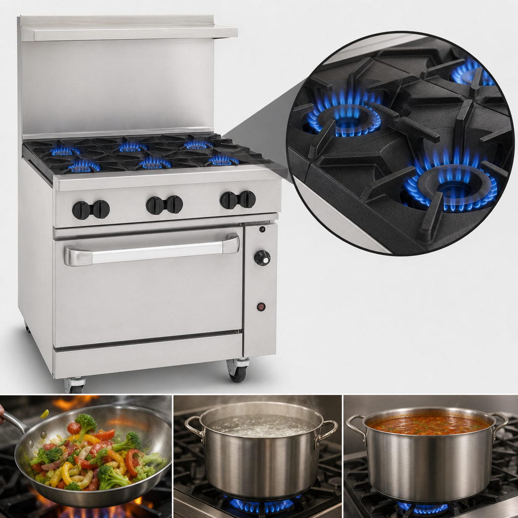 Six 30,000 BTU Open Burners