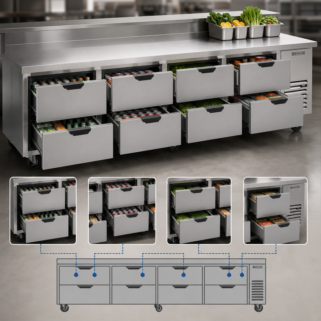 Eight-Drawer, Four-Section Layout