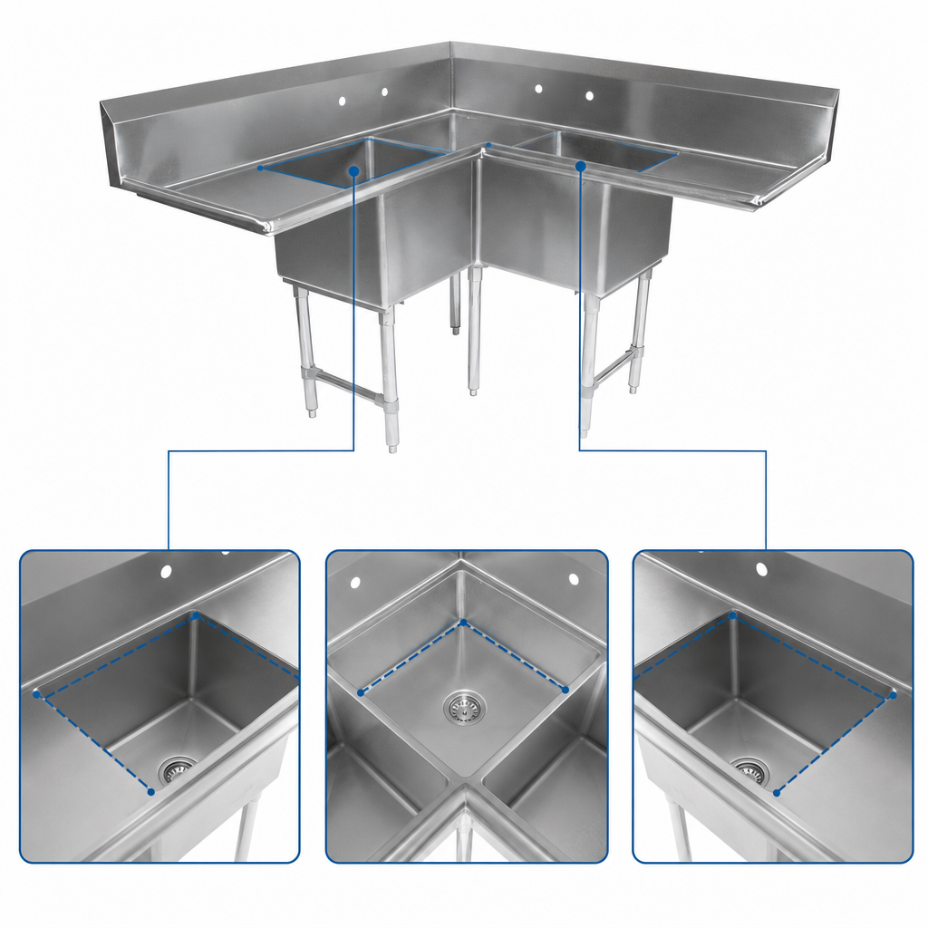 Three-Compartment Corner Layout