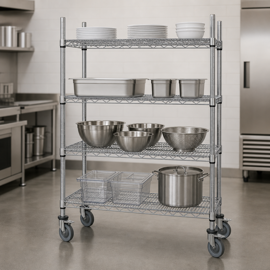 Four Chrome Wire Shelves