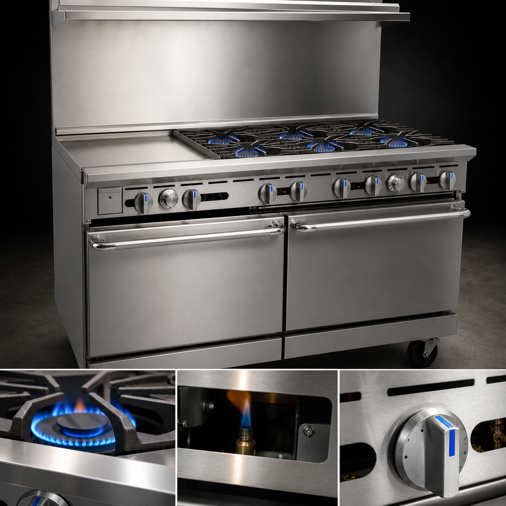 Six Open Burners with Low Simmer and Pilot Lights