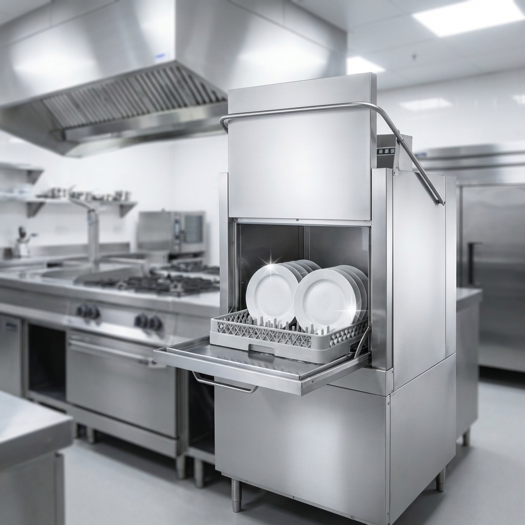 Experience the remarkable performance of this commercial dishwasher, designed for efficient operation with minimal resource consumption.