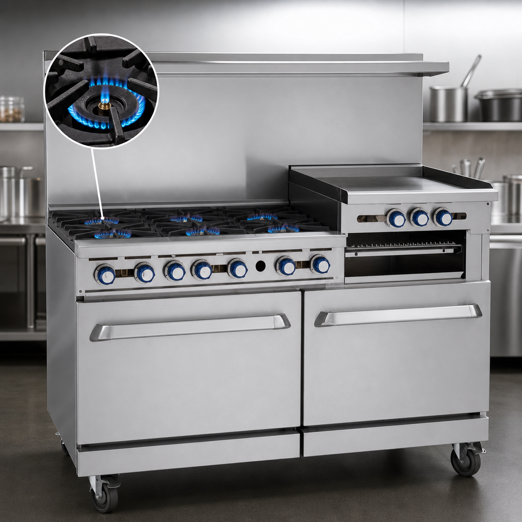 Six Open Burners with Pilot Lights