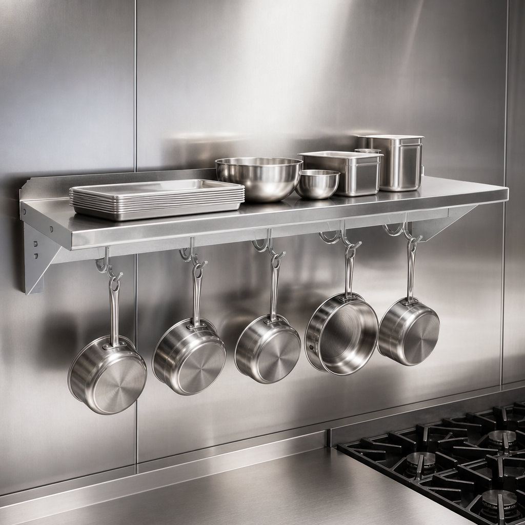 Integrated Wall Shelf And Pot Rack