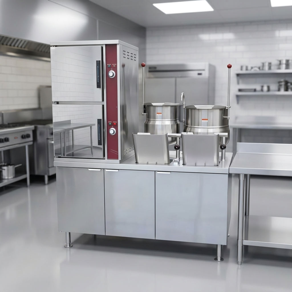 Showcasing its durable stainless steel construction, this commercial steamer is built for lasting performance and easy maintenance in any busy kitchen.