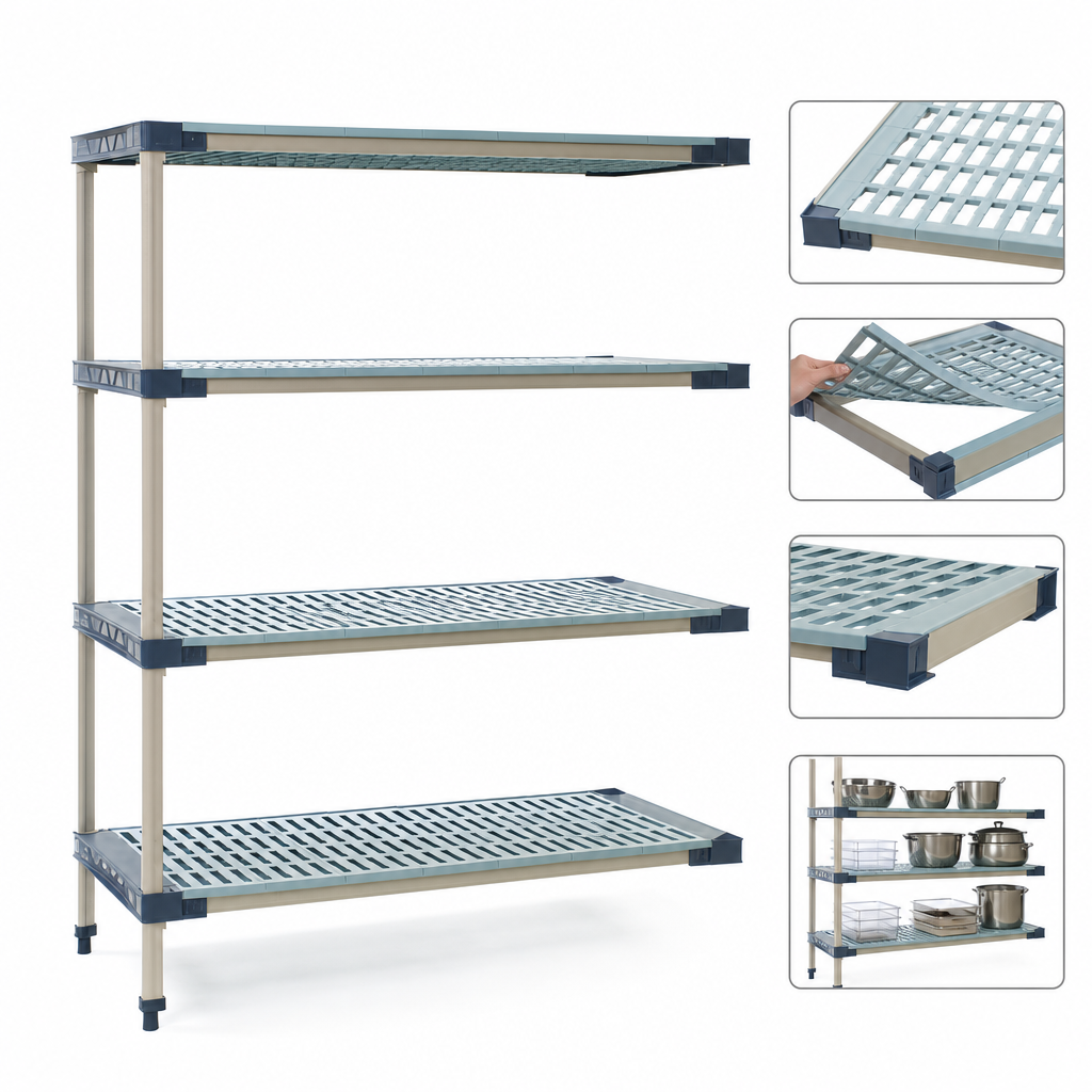 Four Open Grid Polymer Shelves