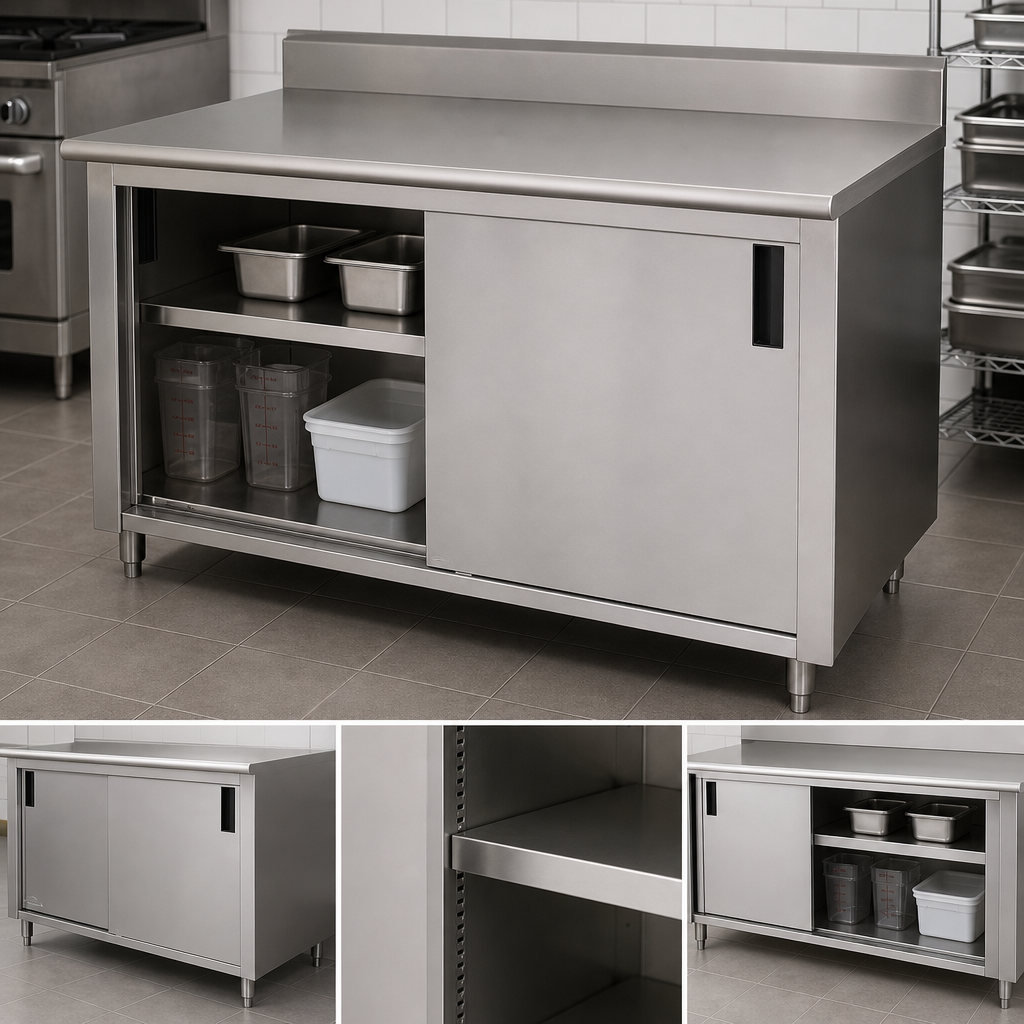 Cabinet Base With Mid-Shelf And Sliding Doors