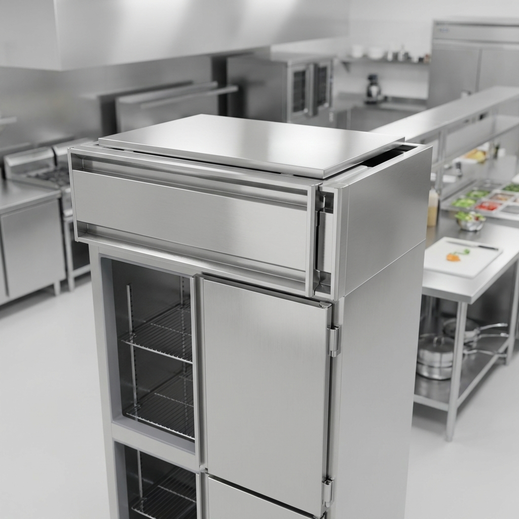 This image highlights the easily accessible, top-mounted refrigeration system designed for superior performance and maintenance efficiency.
