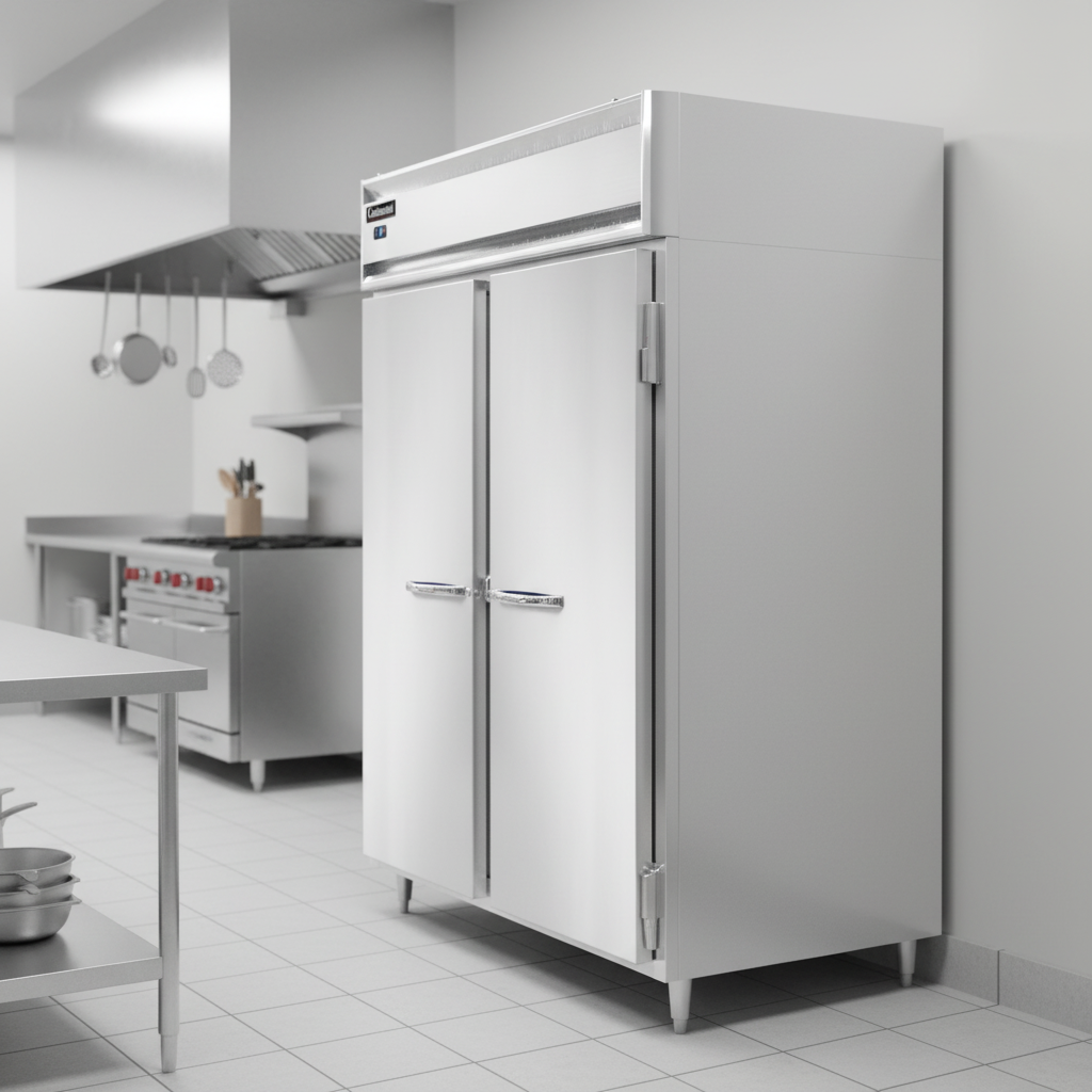This image highlights the freezer's self-contained refrigeration system, ensuring easy installation and a streamlined kitchen layout.