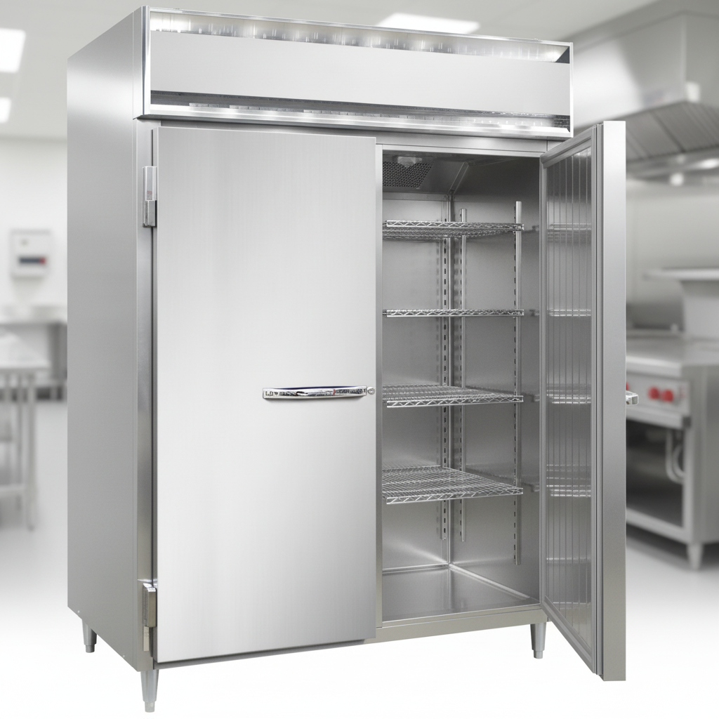 Showcasing exceptional durability and hygiene, this image highlights the refrigerator's premium all-stainless steel construction, inside and out.