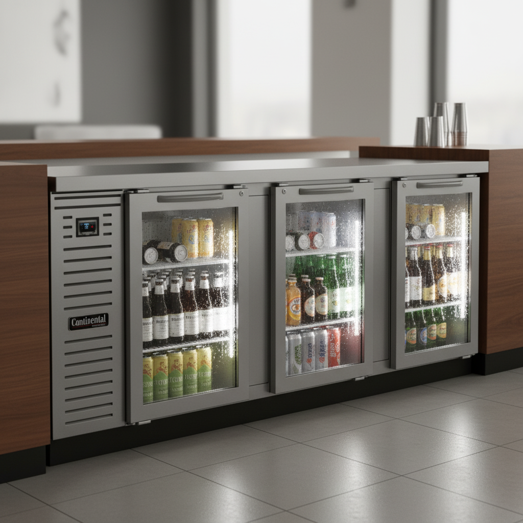 Showcasing efficient and environmentally safe cooling, this pass-thru back bar cooler keeps beverages perfectly chilled for sustainable operation.
