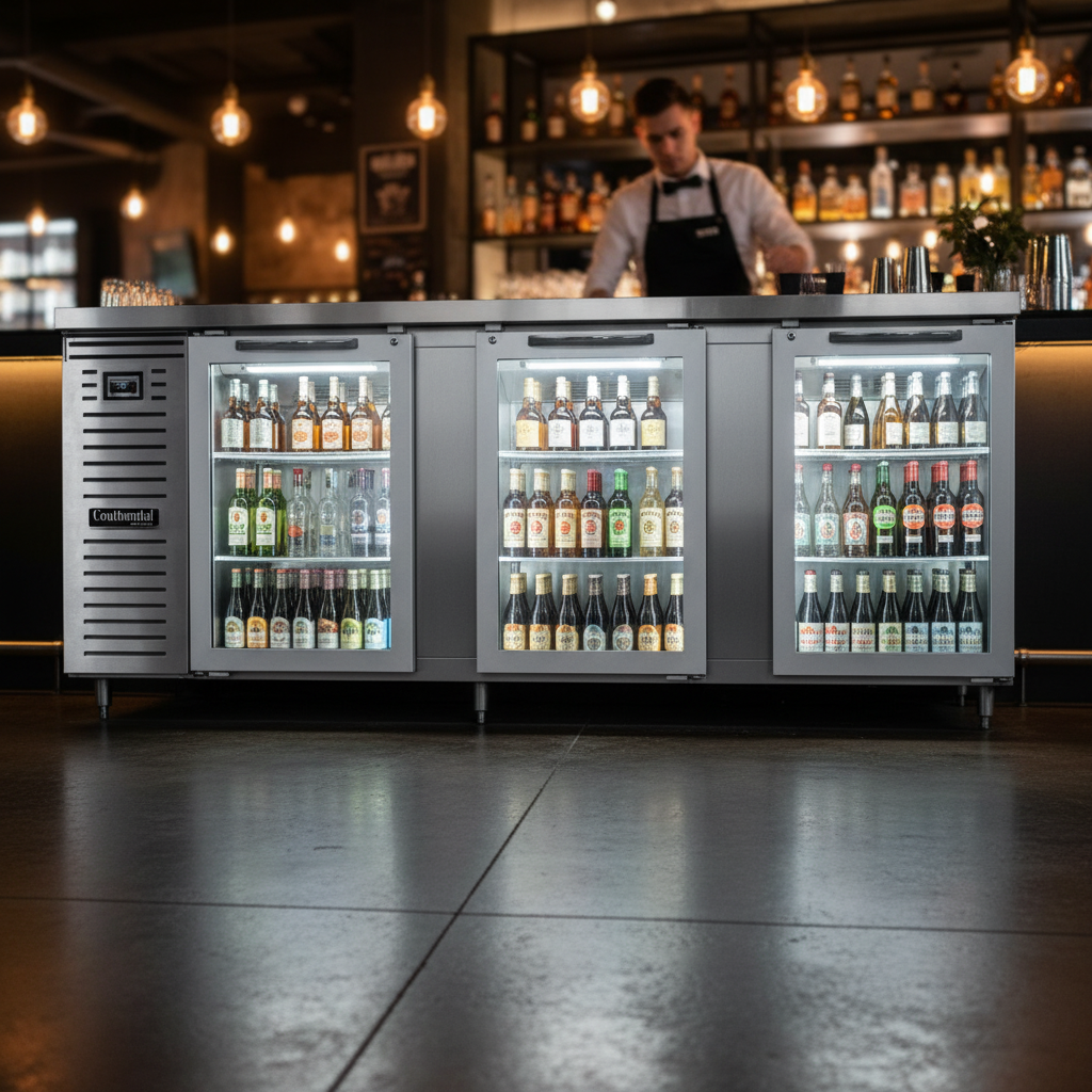This back bar cooler features an automatic hot gas condensate evaporator, keeping the area around it effortlessly clean and dry.