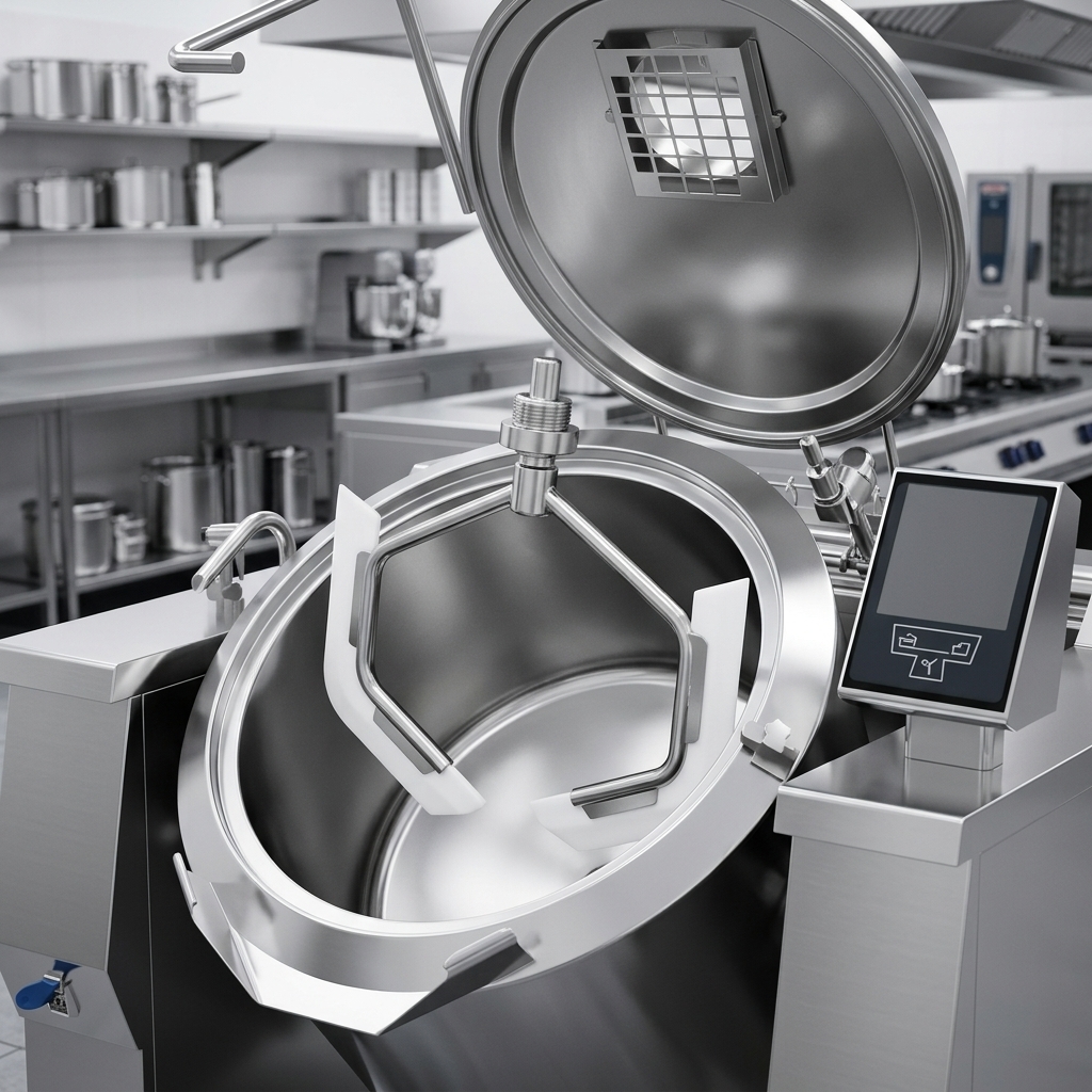 See the integrated two-arm mixer with its four removable scrapers, designed for effortless cleaning and maintenance.