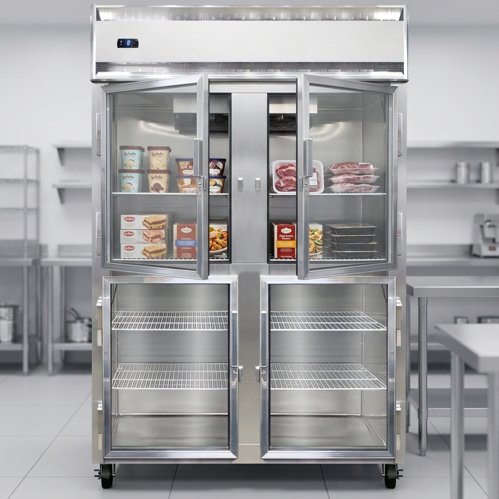 This display freezer features a self-contained refrigeration system for hassle-free setup and seamless integration into any commercial kitchen.