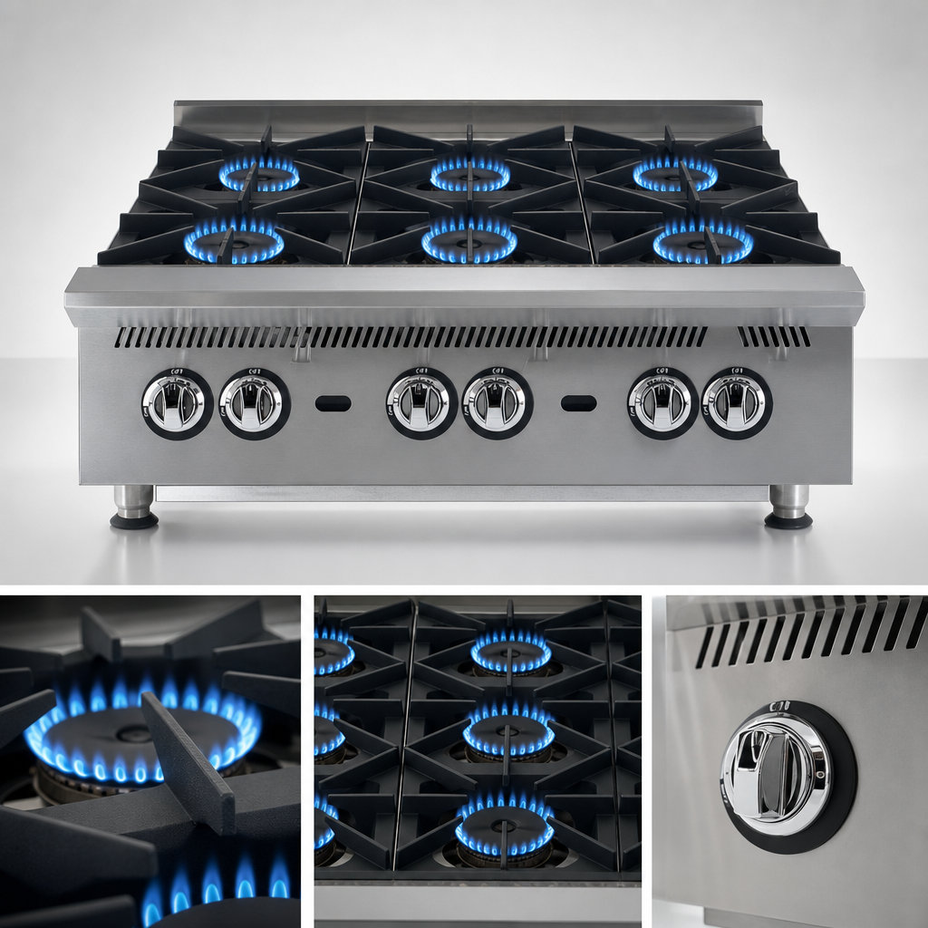 Six High-Output Cast Iron Burners