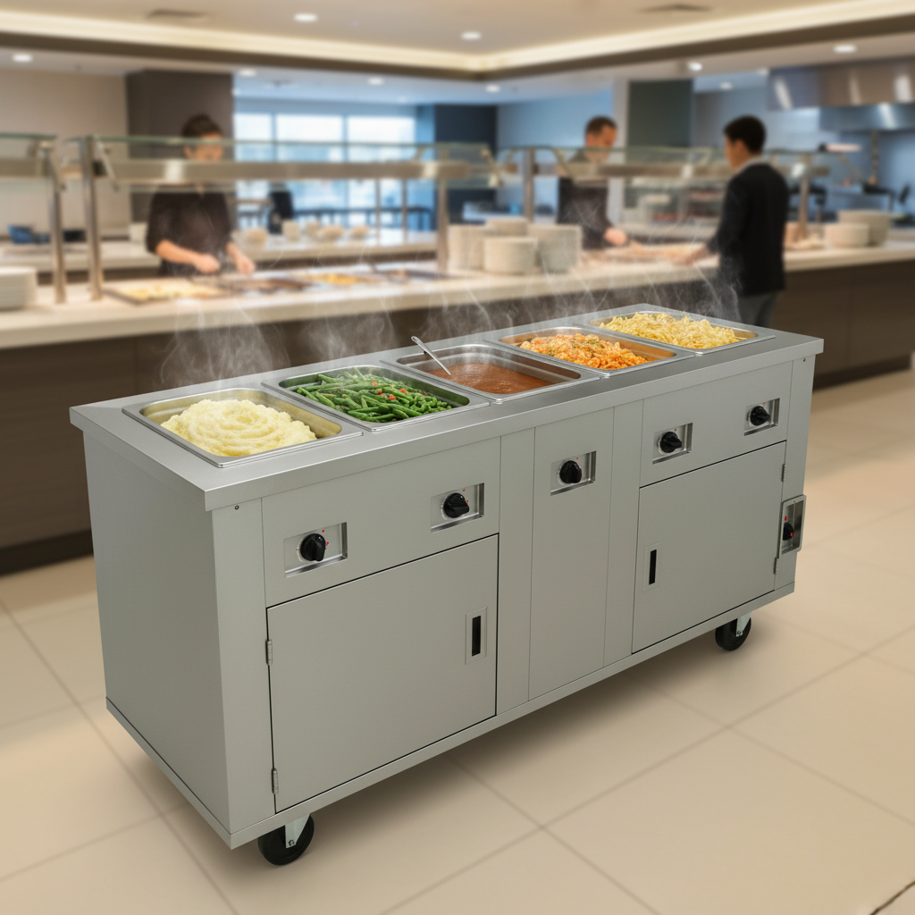 This serving counter features four independent heated wells, allowing precise temperature control for a variety of hot dishes.