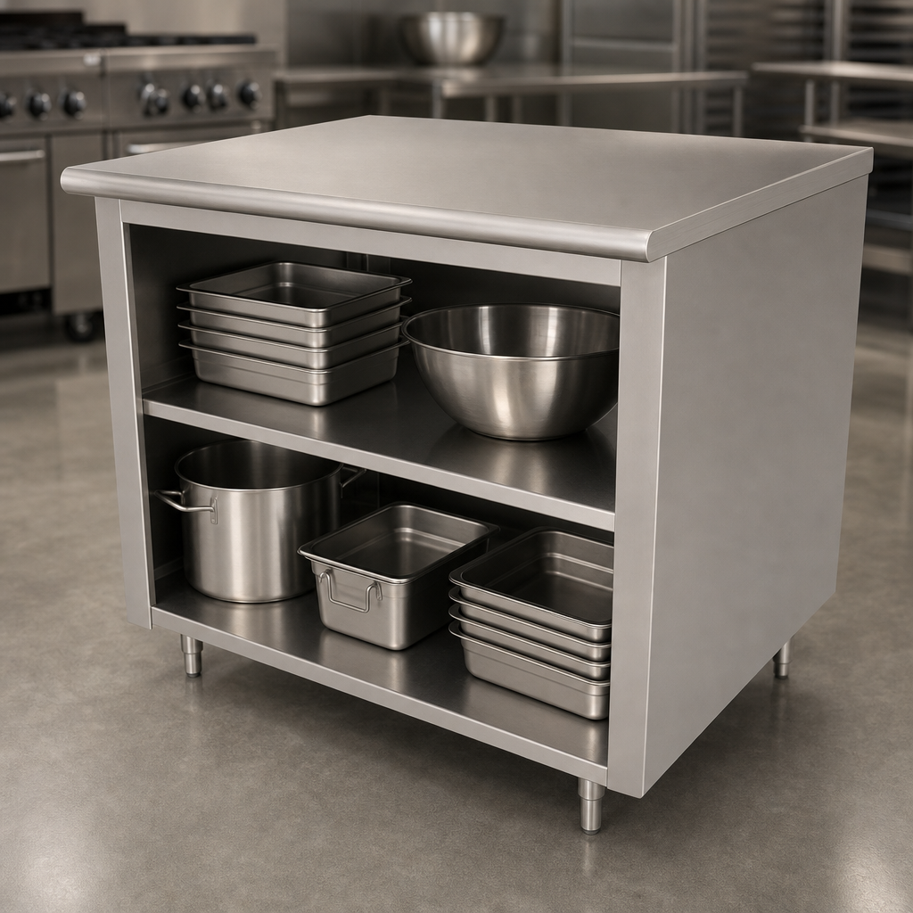Open Front Cabinet Base with Mid-Shelf