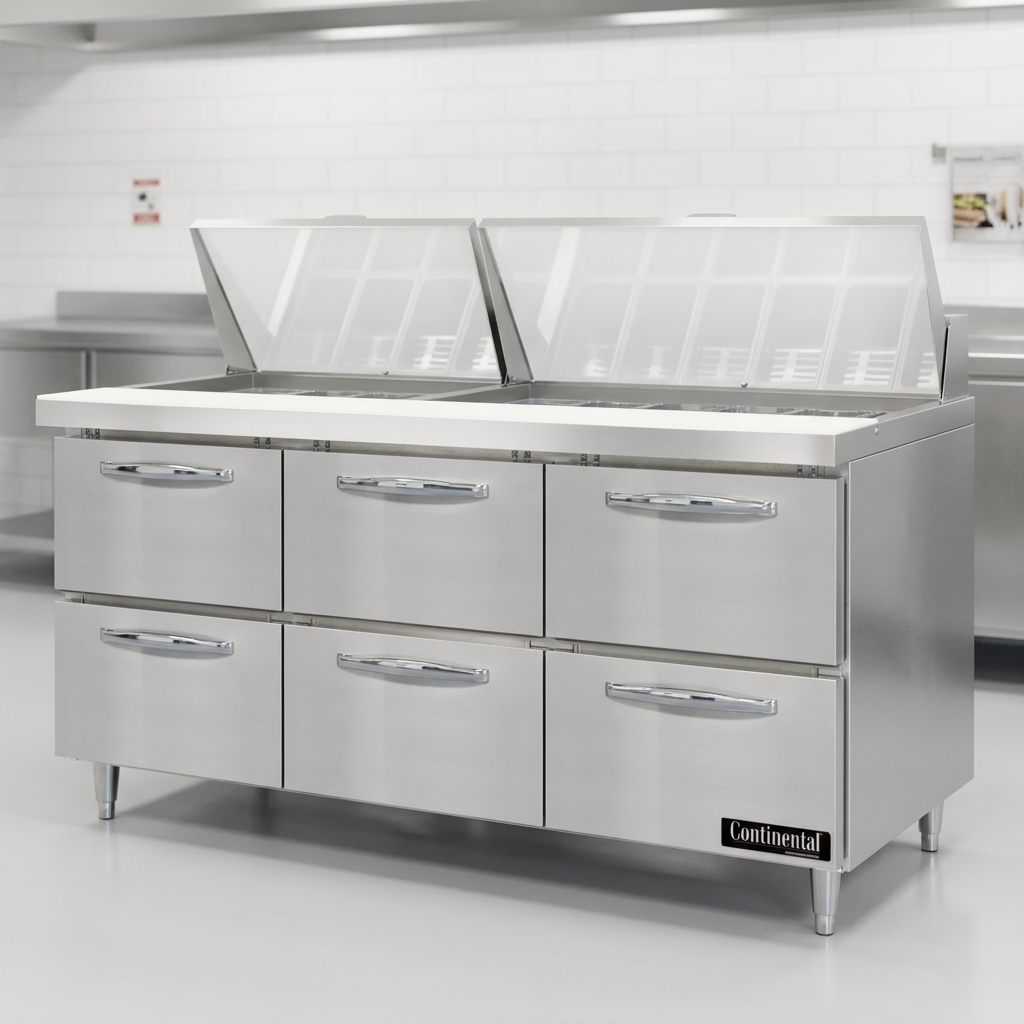 This professional sandwich prep unit features robust stainless steel construction, ensuring longevity and effortless cleaning in any busy kitchen.