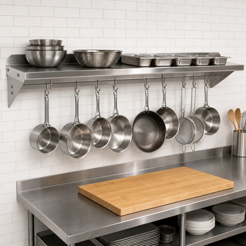 Wall-Mounted Shelf with Pot Rack