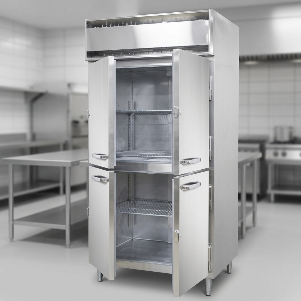 Showcasing durable construction, this freezer features a sleek stainless steel exterior and a robust, easy-to-clean aluminum interior.