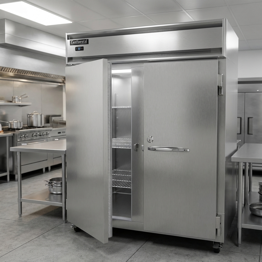 Secure your valuable inventory with the robust, full-height solid doors featuring integrated cylinder locks on this pass-thru commercial freezer.