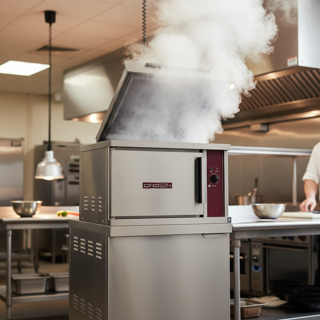Witness the abundant, rapid steam production of the Crown GCX-2-24, powered by its high-performance gas-fired steam boiler, perfect for any busy kitchen.