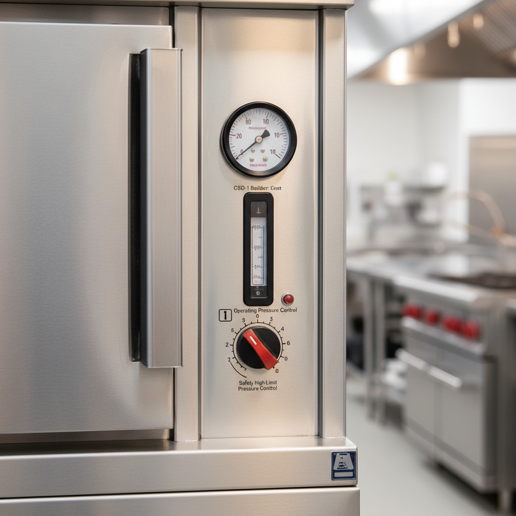 This image highlights the advanced CSD-1 Boiler Controls on the Crown convection steamer, ensuring optimal safety and precise operation.
