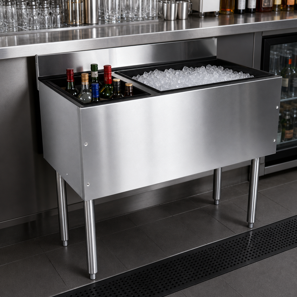 Combination Ice Bin and Bottle Well
