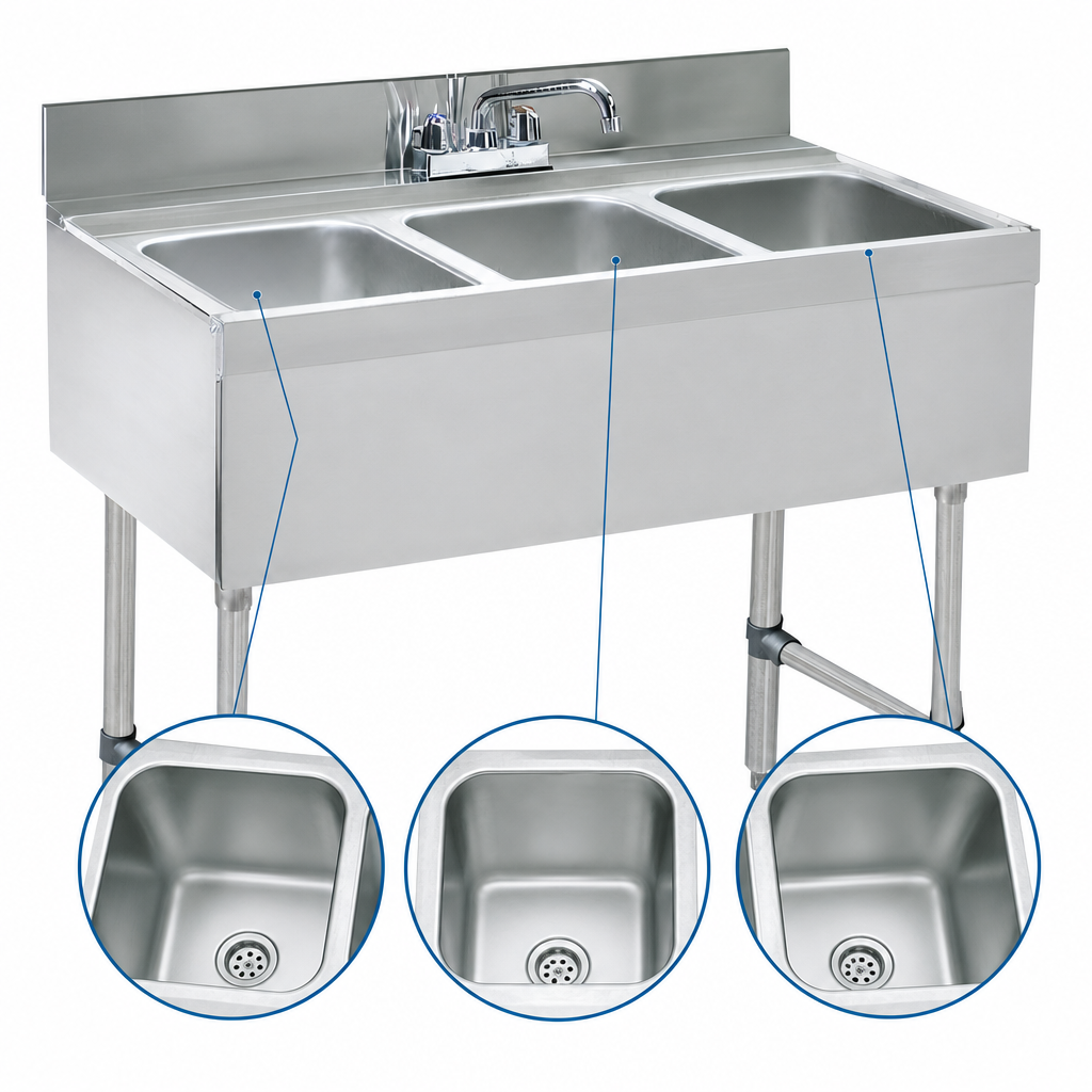 Three Deep-Drawn Sink Bowls