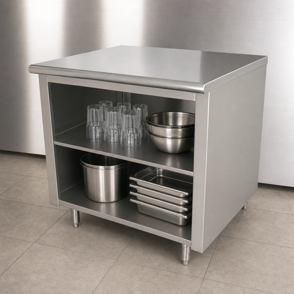 Open Front Cabinet Base with Mid-Shelf