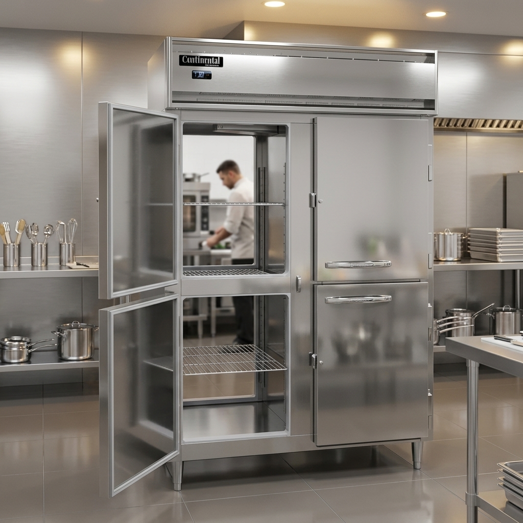 This two-section pass-thru heated holding cabinet boasts durable, easy-to-clean stainless steel construction for peak performance in any commercial kitchen.