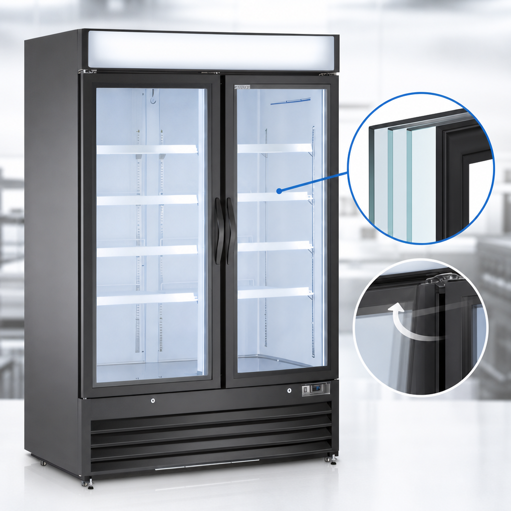 Triple-Pane Heated Self-Closing Glass Doors