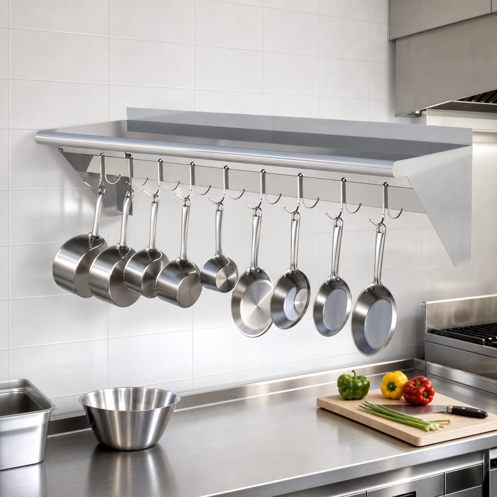 Wall-Mounted Overshelf with Pot Rack