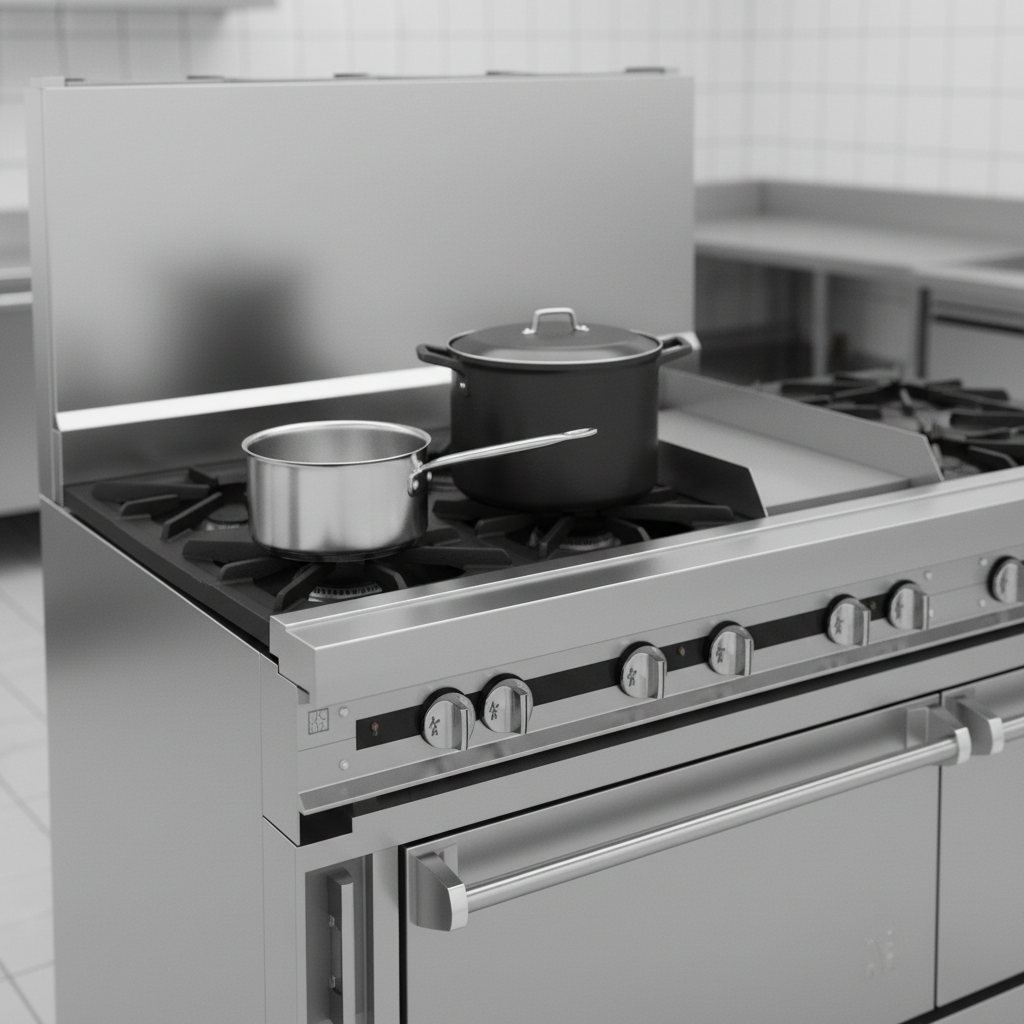 This heavy-duty gas range features a versatile 12-inch split top, accommodating various pot and pan sizes for ultimate cooking flexibility.