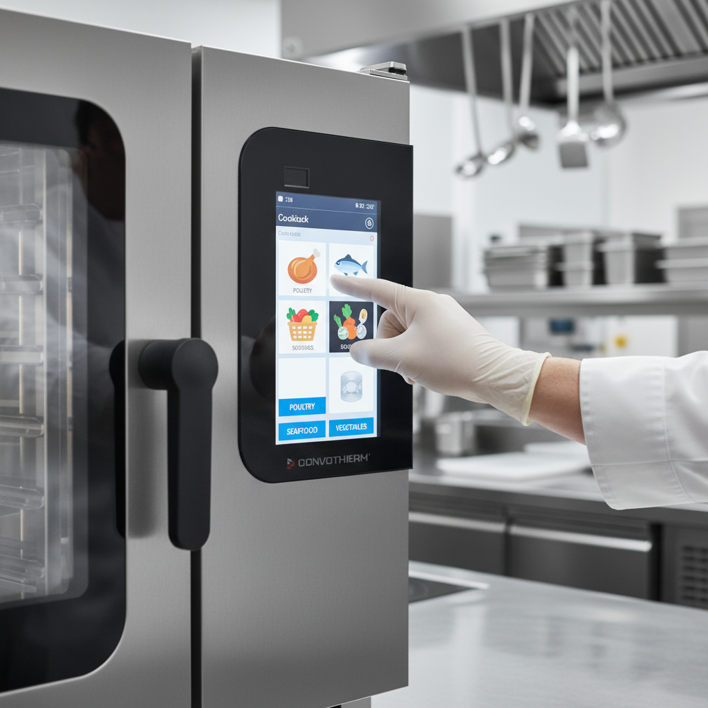 Experience simplified operation with the Convotherm easyTouch Control Panel, featuring a high-resolution glass touch display for effortless cooking profile selection.