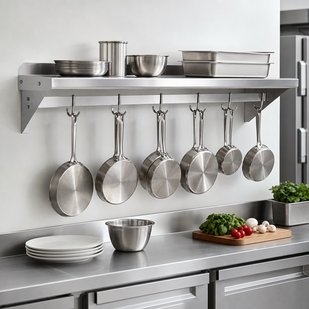 Integrated Wall Shelf and Pot Rack