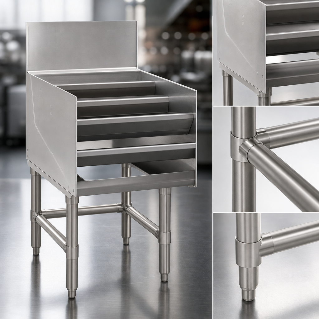 304 Stainless Steel Body, Legs, and Cross Rails