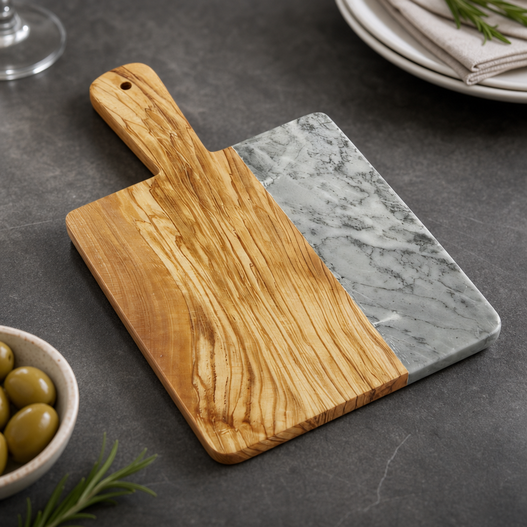 Olive Wood and Gray Marble Construction