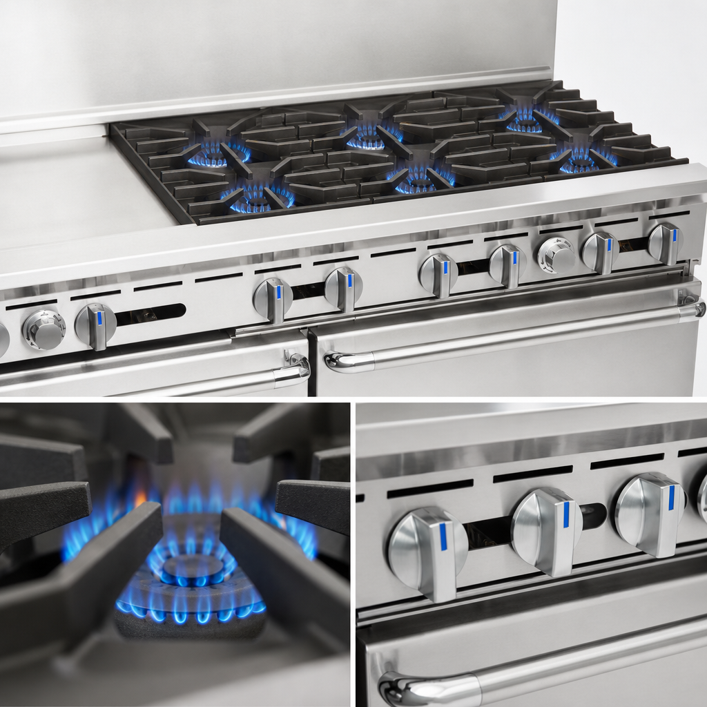 Six Open Burners with Pilot Lights and Low Simmer