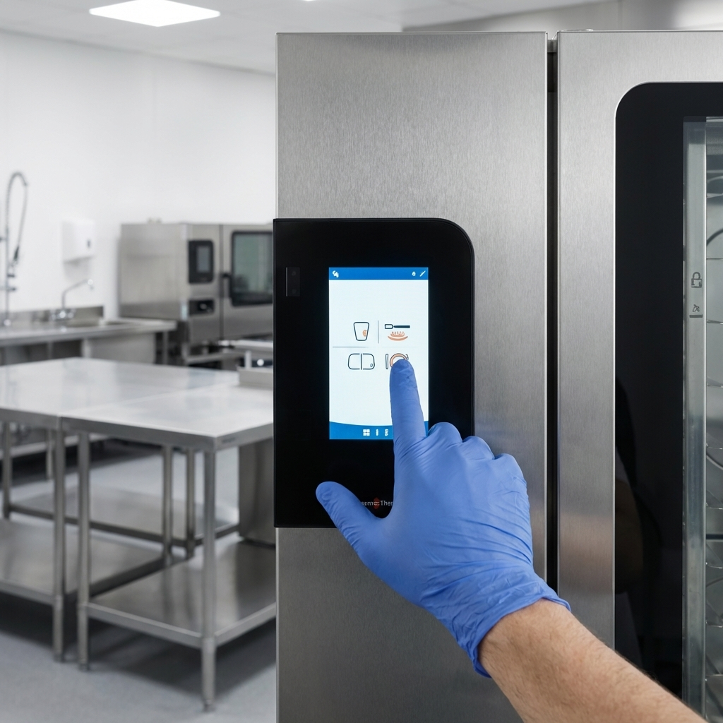 Effortlessly manage cooking programs and settings with the intuitive and responsive easyTouch control panel on this full-size combi oven.