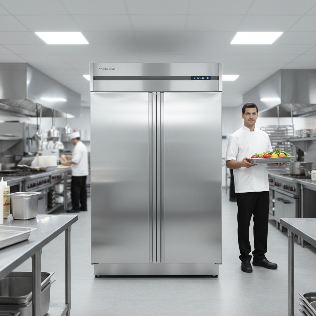 Showcasing its impressive 57-inch width, this extra-wide pass-thru freezer provides generous storage capacity essential for any bustling commercial kitchen.