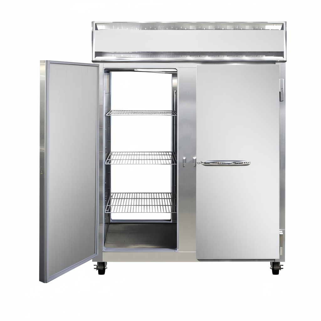 This image highlights the freezer's efficient top-mounted, self-contained refrigeration system, ensuring optimal cooling in a compact design.