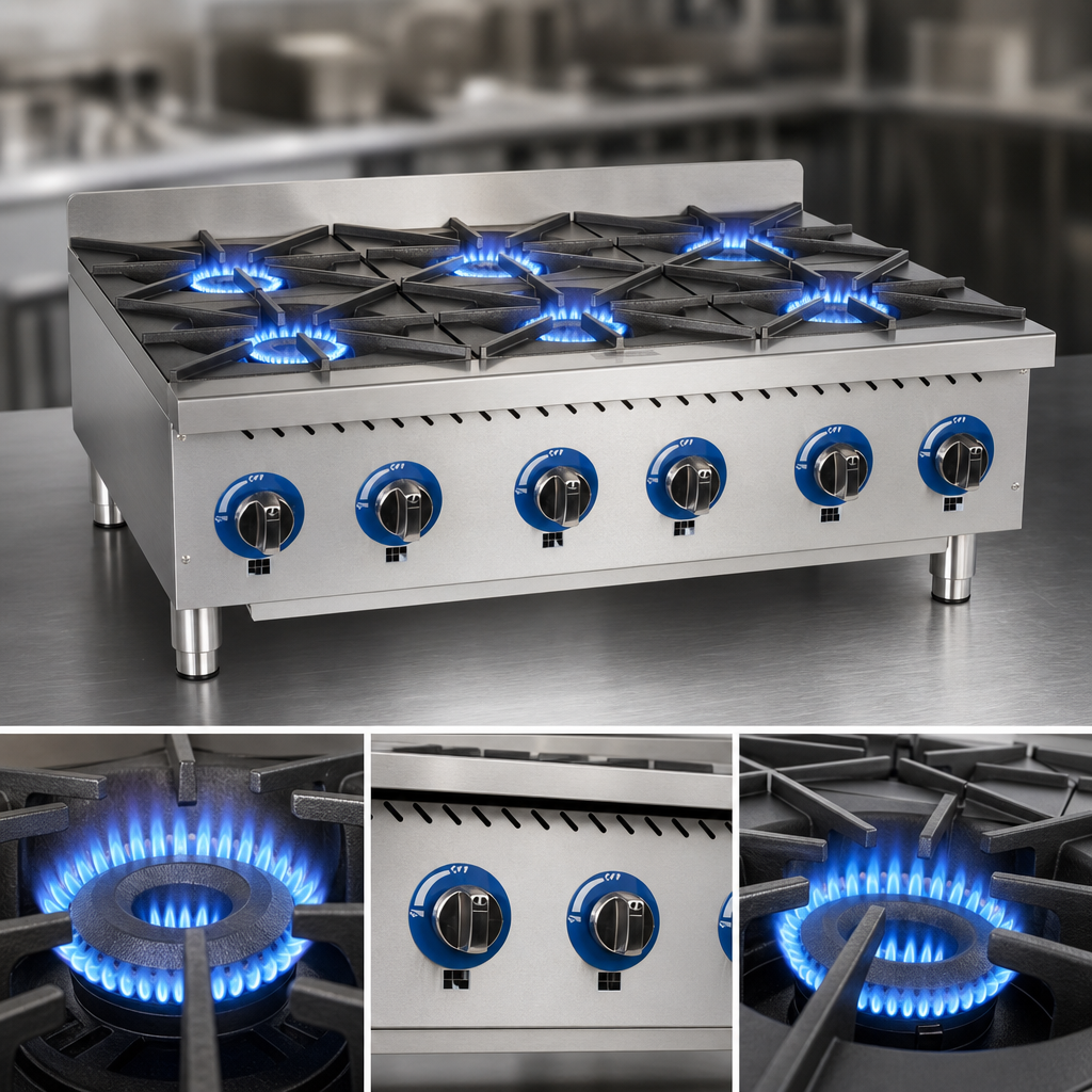 Six 22,000 BTU Cast Iron Burners