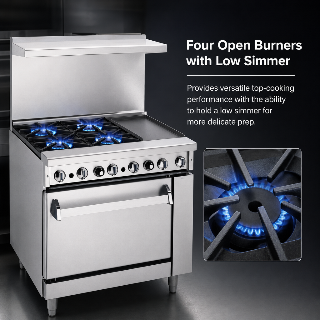Four Open Burners with Low Simmer