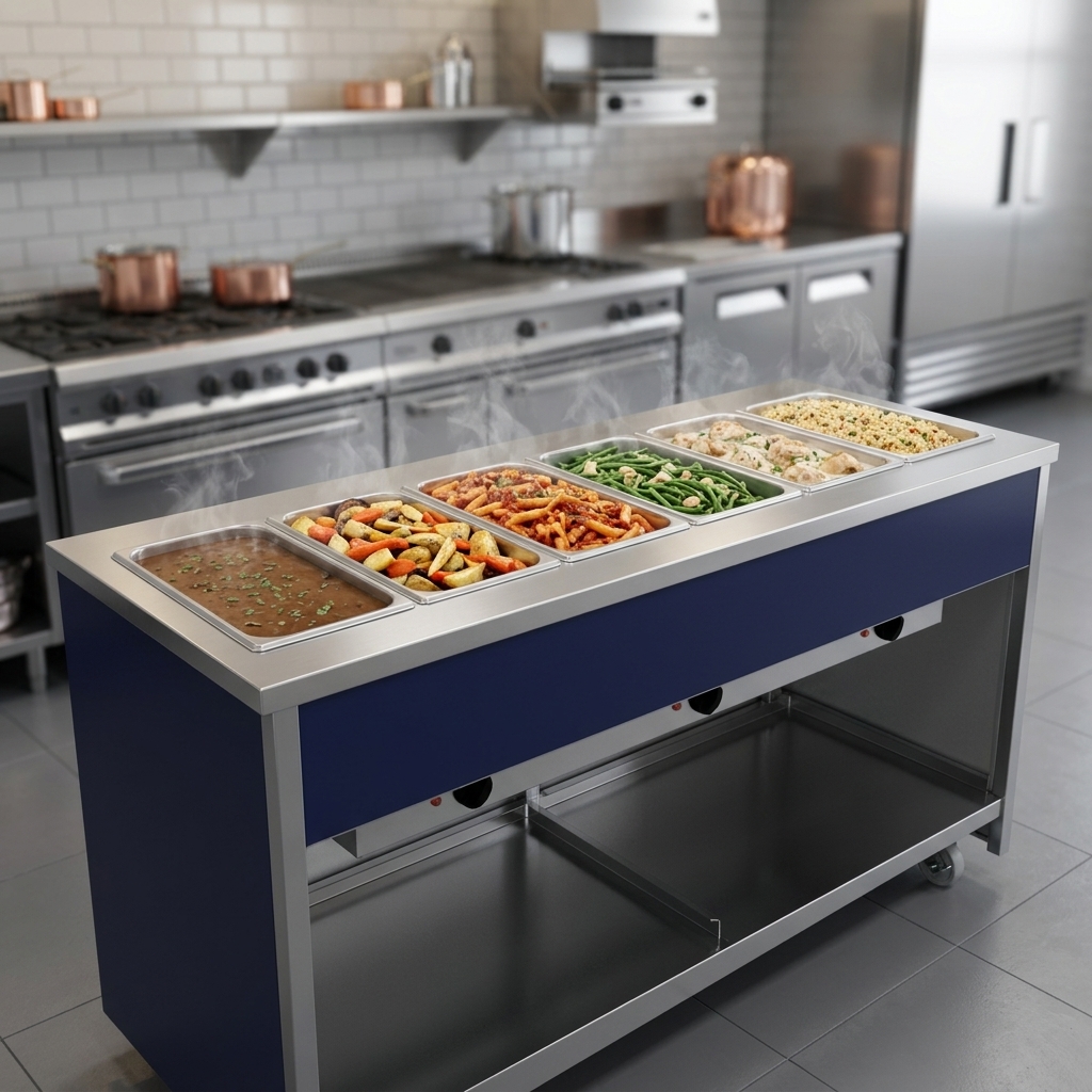 Keep your dishes at perfect serving temperatures with the fully insulated hot food wells of this robust mobile unit.