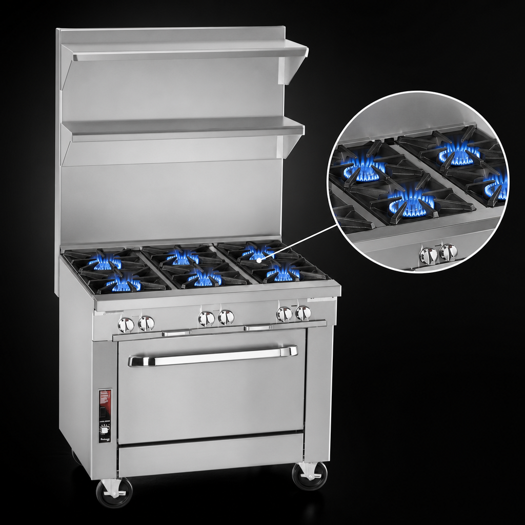 Six Open-Top Burners